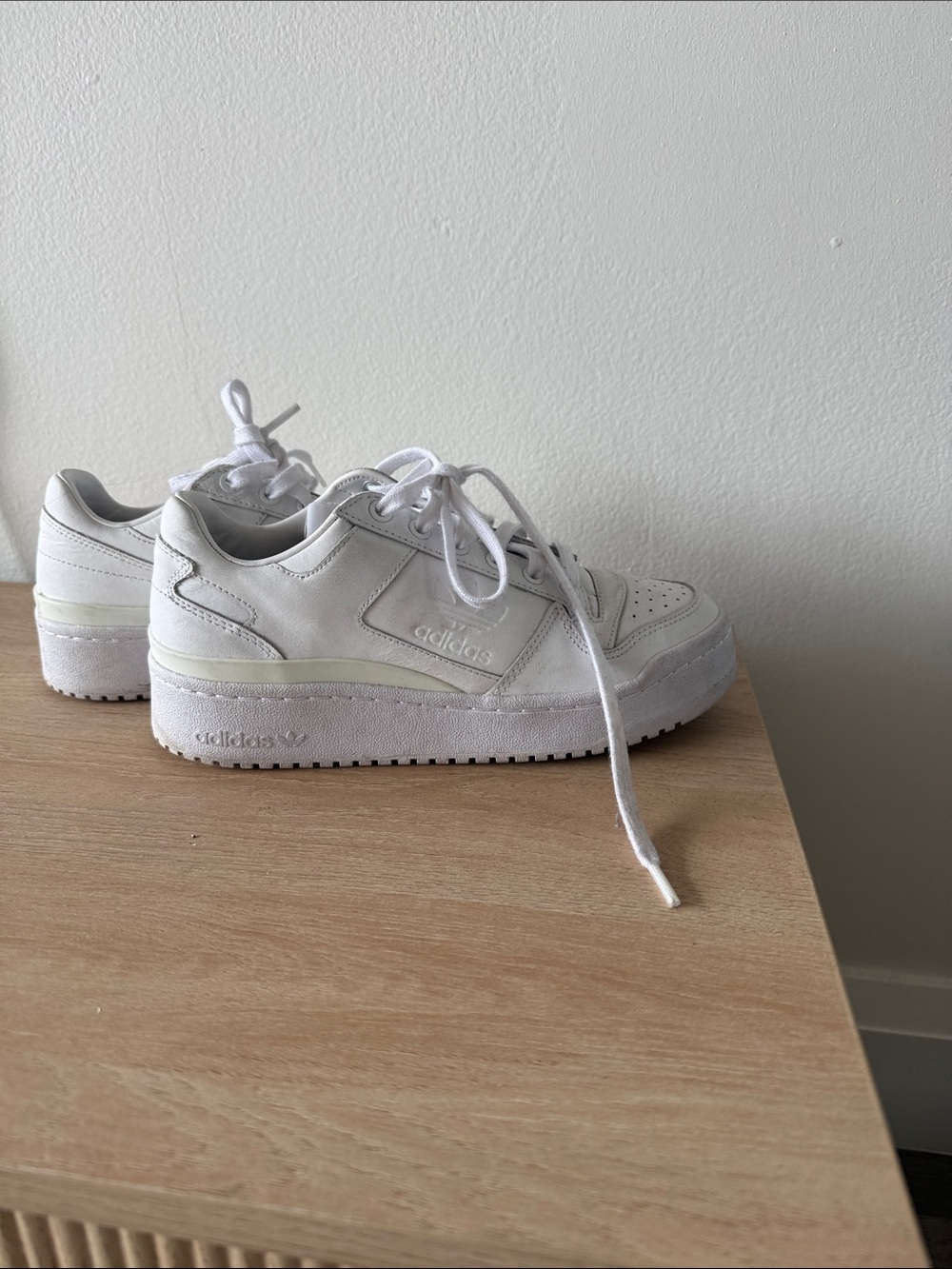 adidas White and Cream Low-Top Platform Sneakers